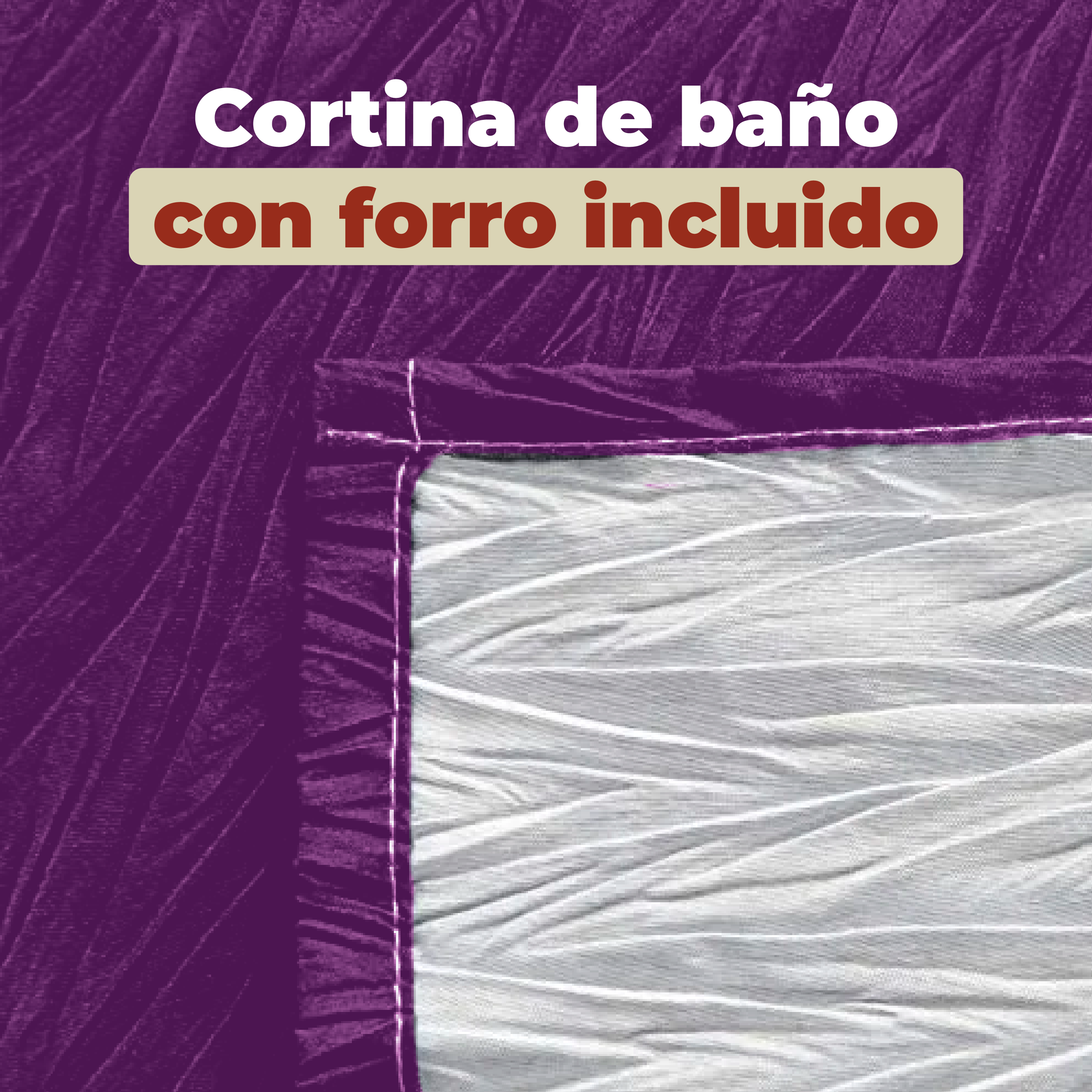 Foto 5 pulgar | Cortina De Baño De Poliéster Premium 180 X 180 Cm Color Morado + Ganchos Acero Inoxidable