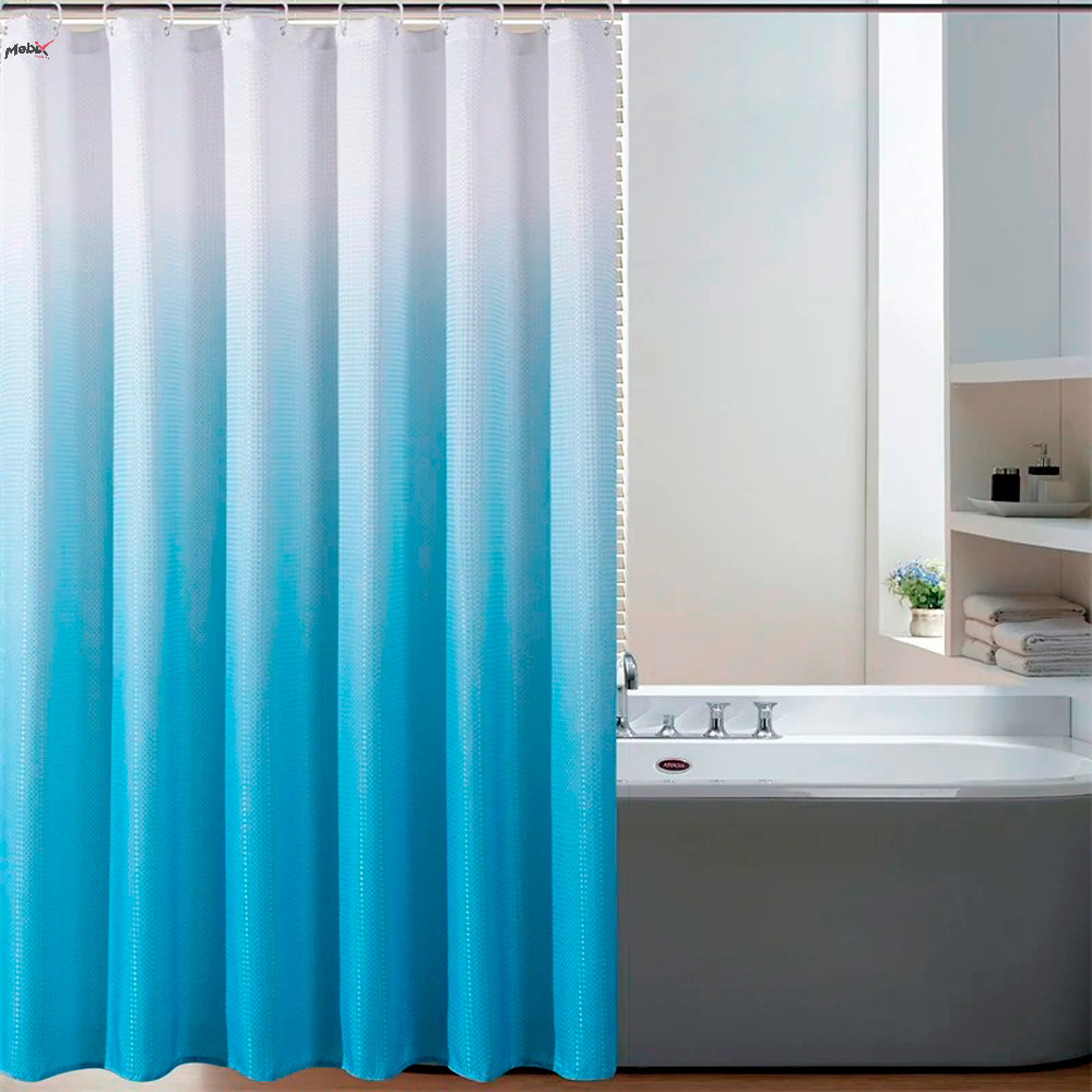 Cortina De Baño De Poliéster Premium 183 X 213 Cm Color Celeste + Ganchos Acero Inoxidable