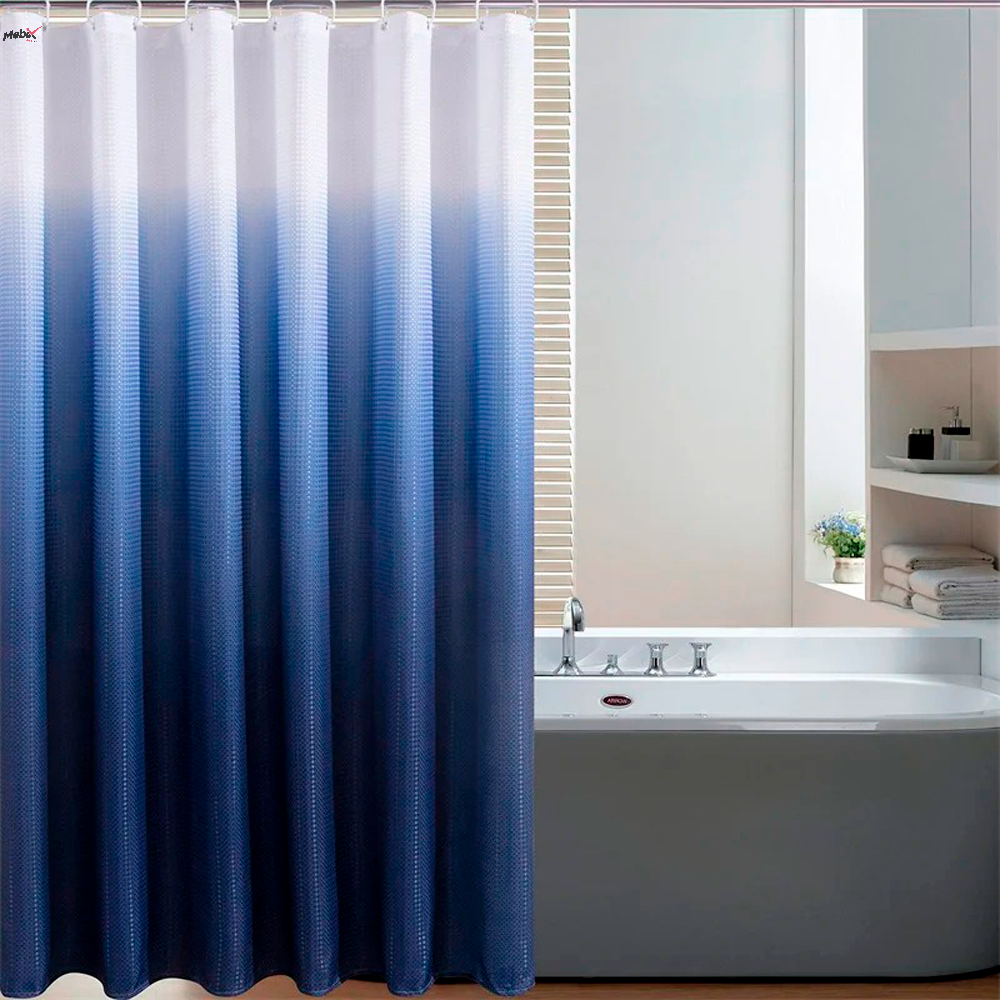 Cortina De Baño De Poliéster Premium 183 X 213 Cm Color Azul + Ganchos Acero Inoxidable