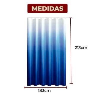 Foto 6 | Cortina De Baño De Poliéster Premium 183 X 213 Cm Color Azul + Ganchos Acero Inoxidable