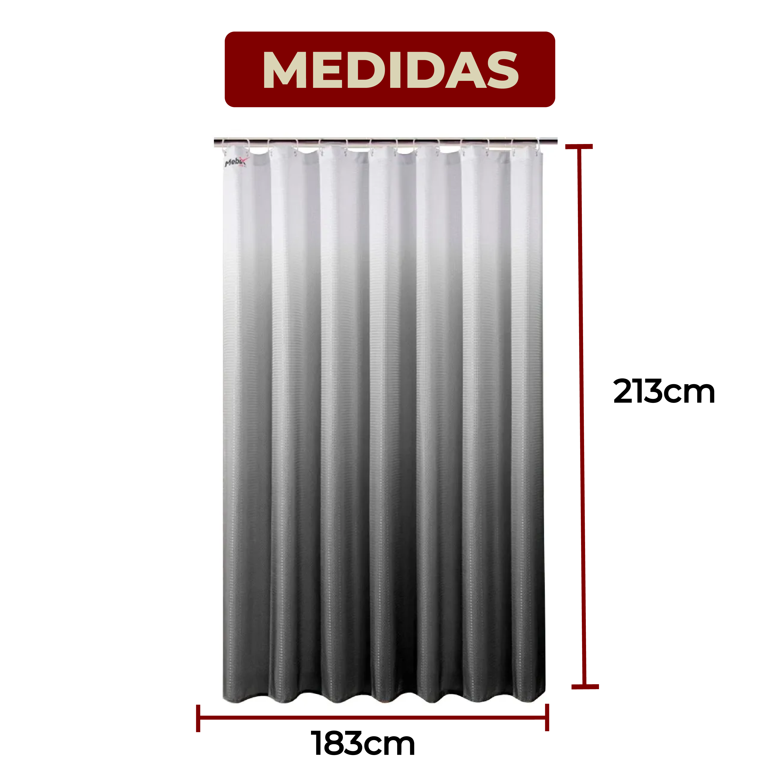 Foto 7 pulgar | Cortina De Baño De Poliéster Premium 183 X 213 Cm Color Gris + Ganchos Acero Inoxidable