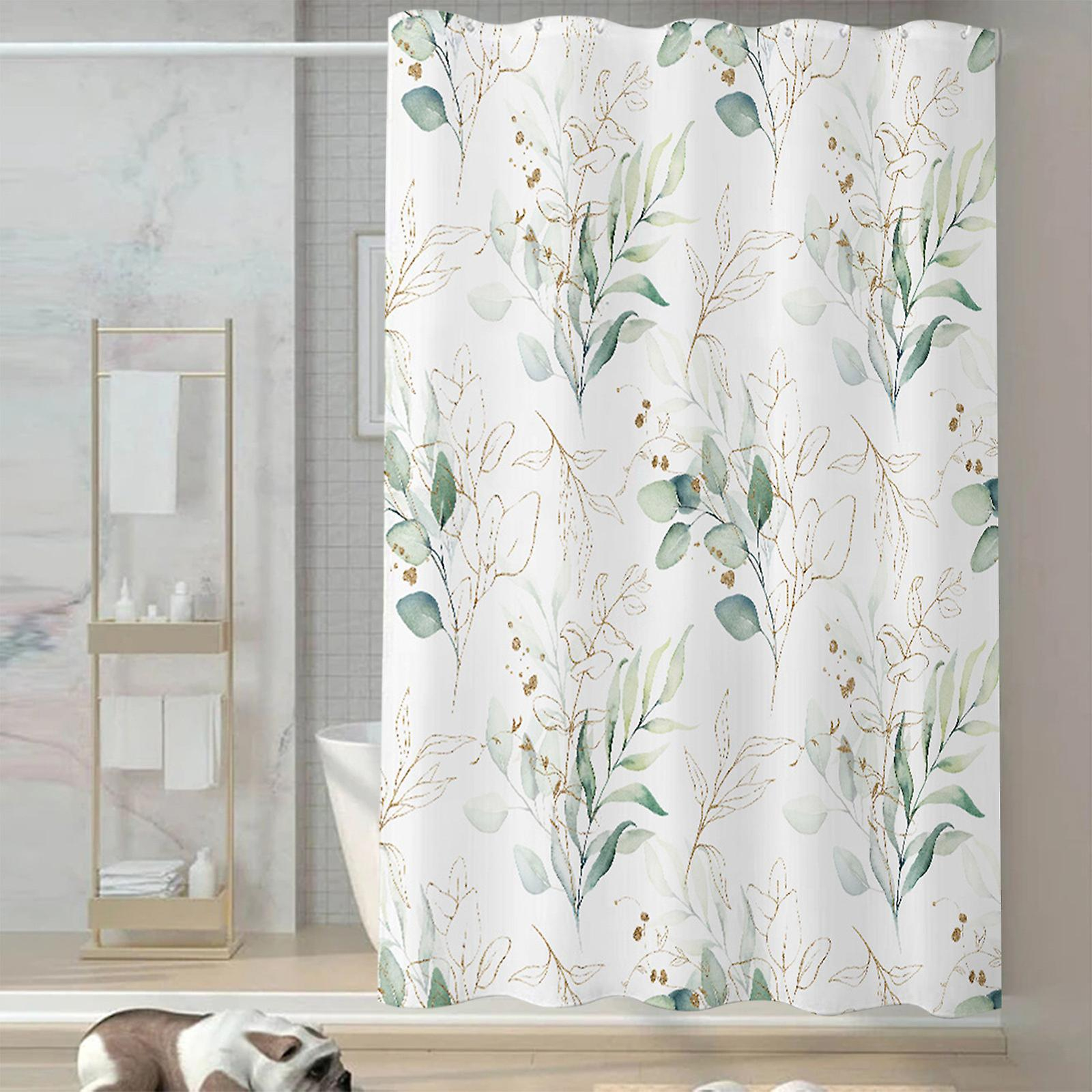 Foto 3 | Cortina De Ducha Huoguo Impermeable De Poliéster Con Hojas Tropicales - Venta Internacional.