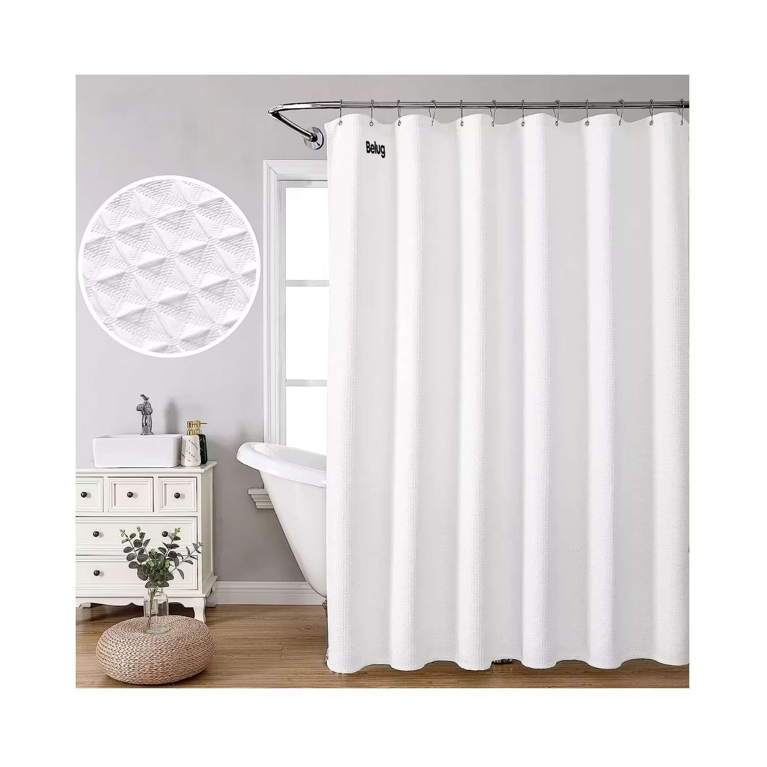 Foto 5 pulgar | Cortina De Baño De Tela 180 Cm X 180 Cm Impermeable Belug,  Blanco