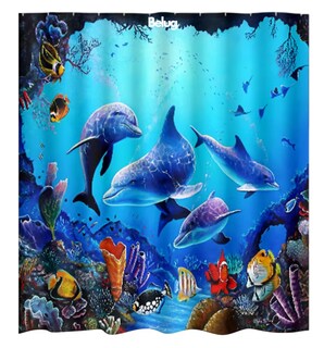 Foto 1 | Cortina De Baño Lavable Tela Antihongo Impermeable 180*180 Cm Belug, Estilo 3 Azul Delfines