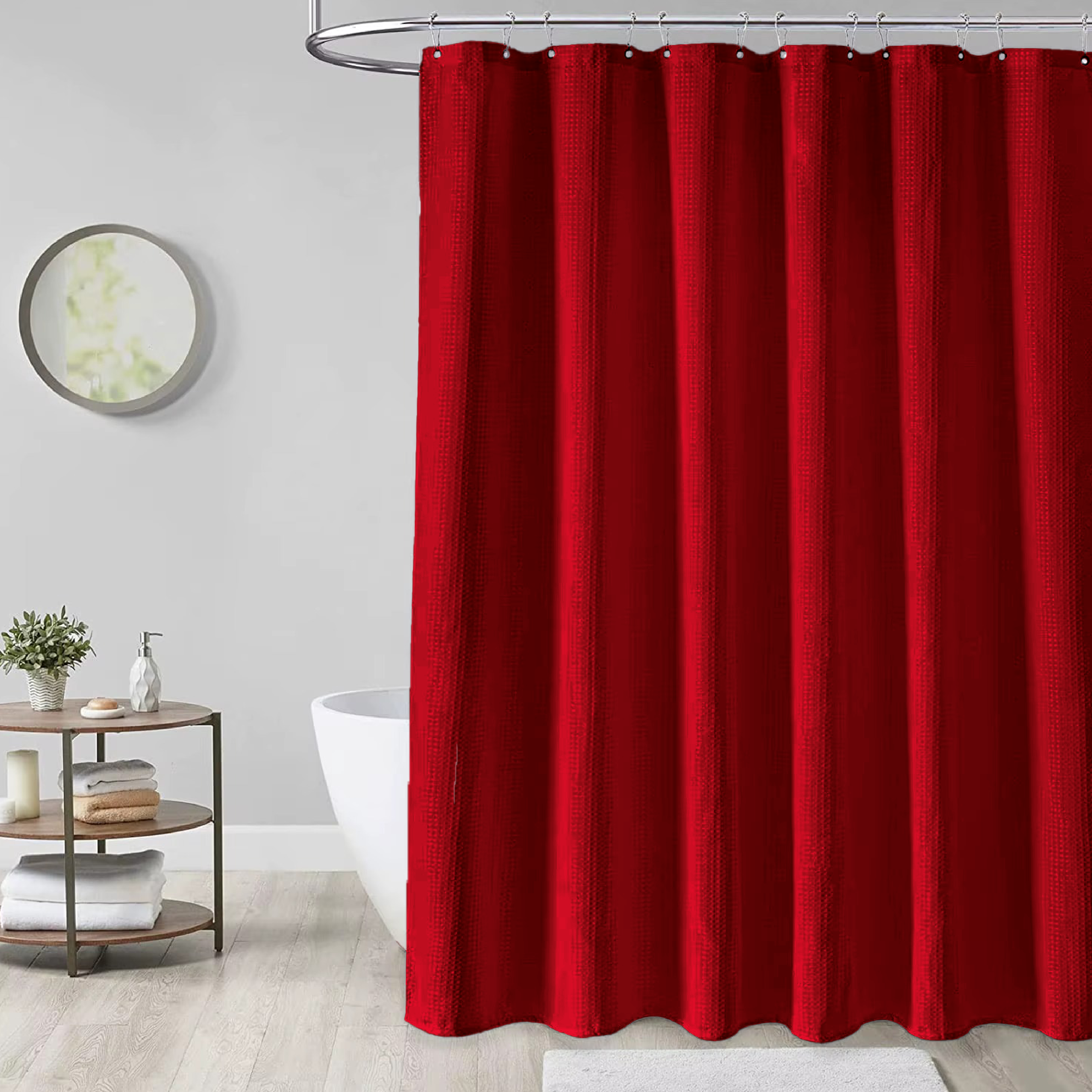 Foto 8 | Cortina De Baño Con Tejido De Gofre 200 X 200 Cm Color Vino + Ganchos Acero Inoxidable