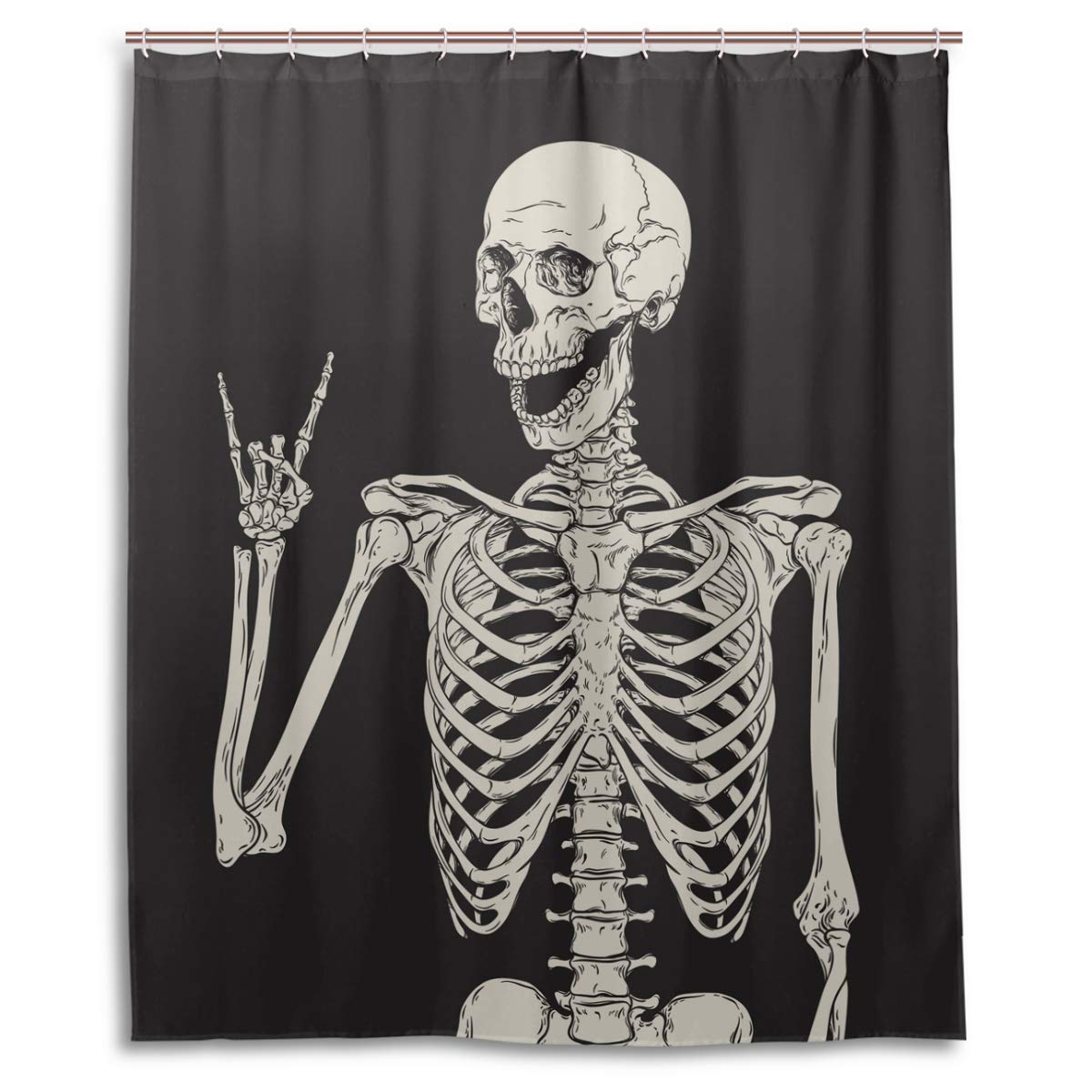 Foto 2 pulgar | Cortina De Ducha Wamika Rock And Roll Skull Skeleton Bone Love - Venta Internacional.