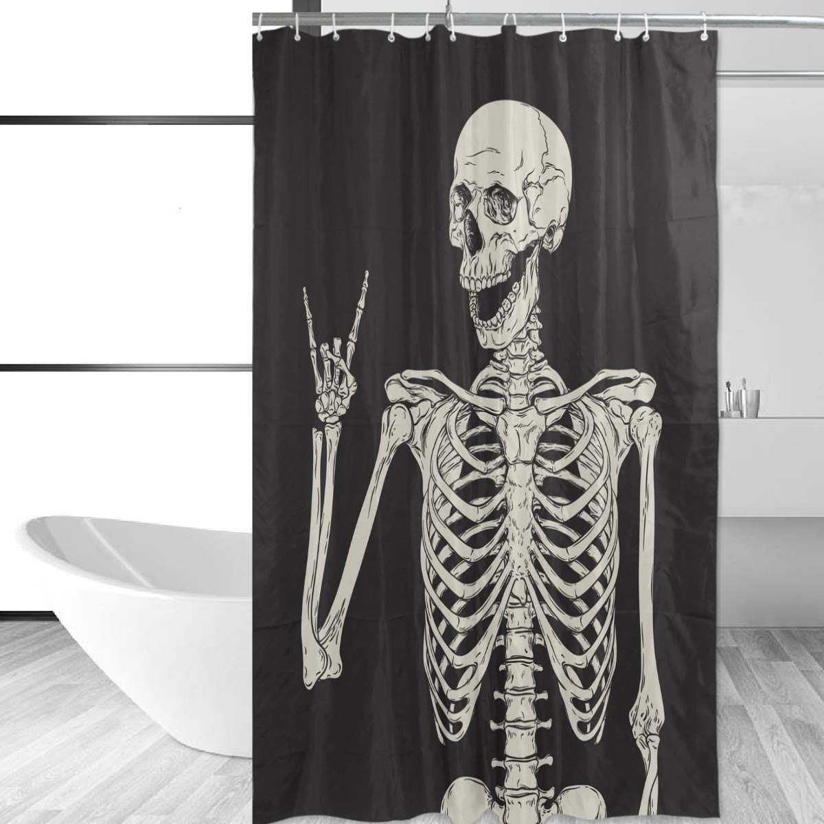 Foto 3 pulgar | Cortina De Ducha Wamika Rock And Roll Skull Skeleton Bone Love - Venta Internacional.