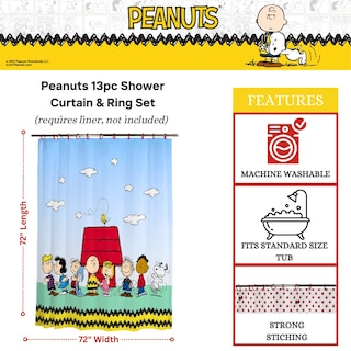 Foto 3 | Juego De Cortinas De Ducha Franco Peanuts De 13 Piezas Con Anillas - Venta Internacional.