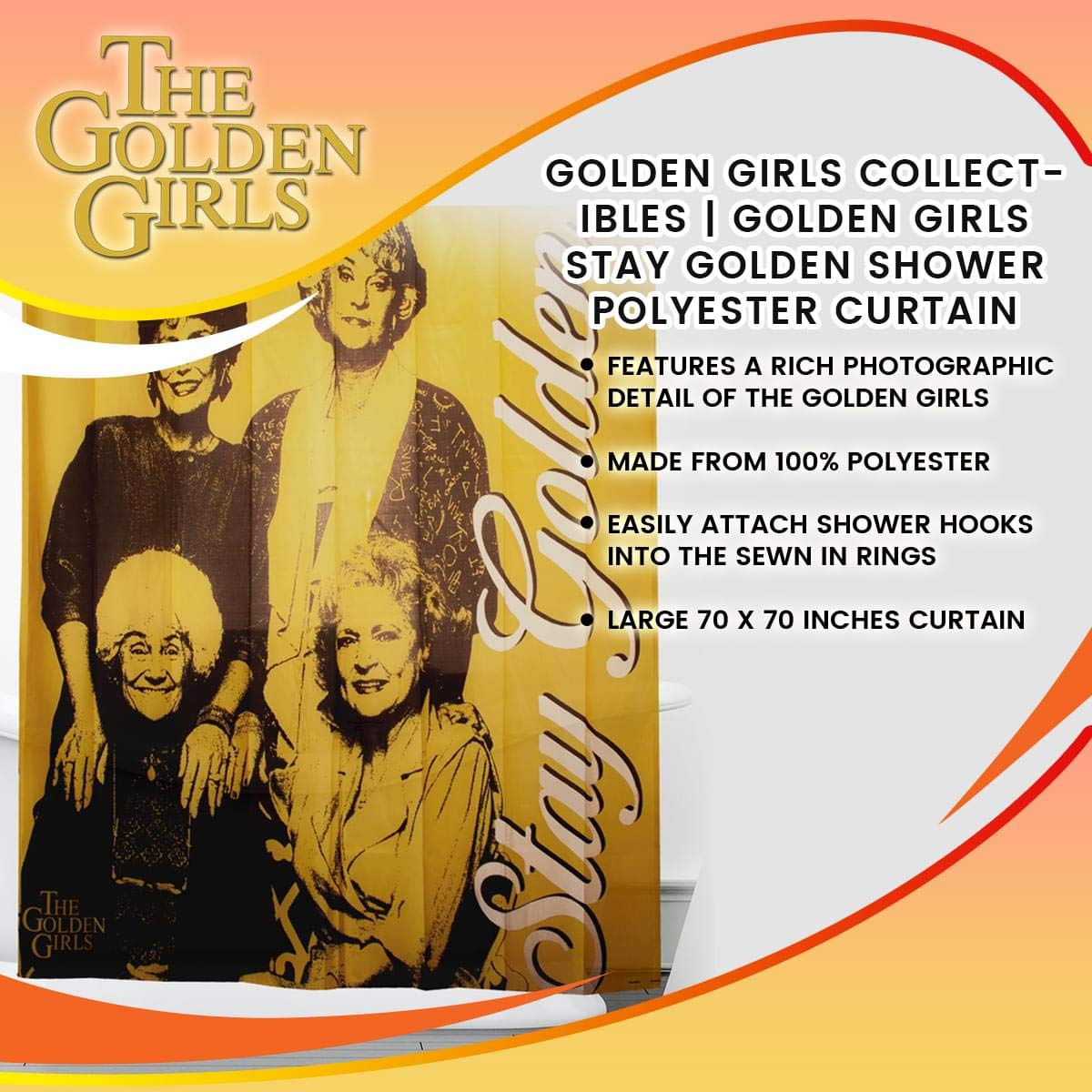 Foto 7 pulgar | Cortina De Ducha Just Funky Golden Girls Stay Golden  70 X 70 Pulgadas - Venta Internacional.