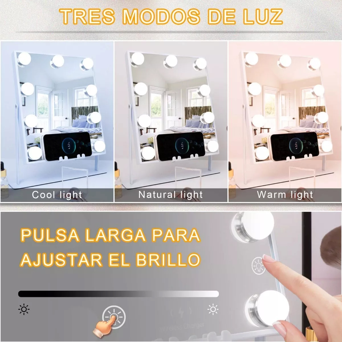 Foto 4 pulgar | Espejo para Maquillaje Led Hollywood Bluetooth Rotación de 360°