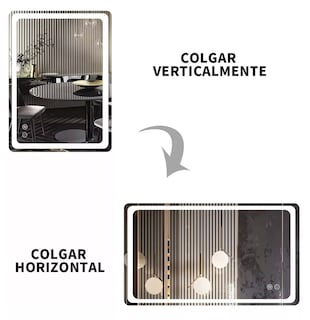 Foto 2 | Espejo Con Luz Led Touch Para Baño Tricolor Antivaho 70 X 50 Cm