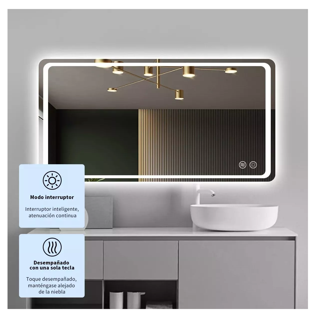 Foto 5 pulgar | Espejo Con Luz Led Touch Para Baño Tricolor Antivaho 70 X 50 Cm