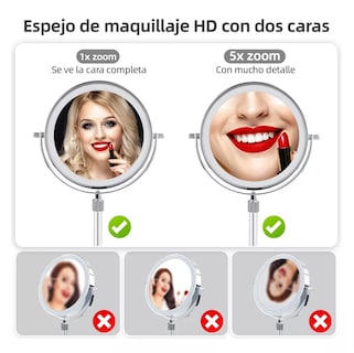 Foto 4 | Espejo de Maquillaje Led Retráctil Aumento Doble Cara Usb color Plata