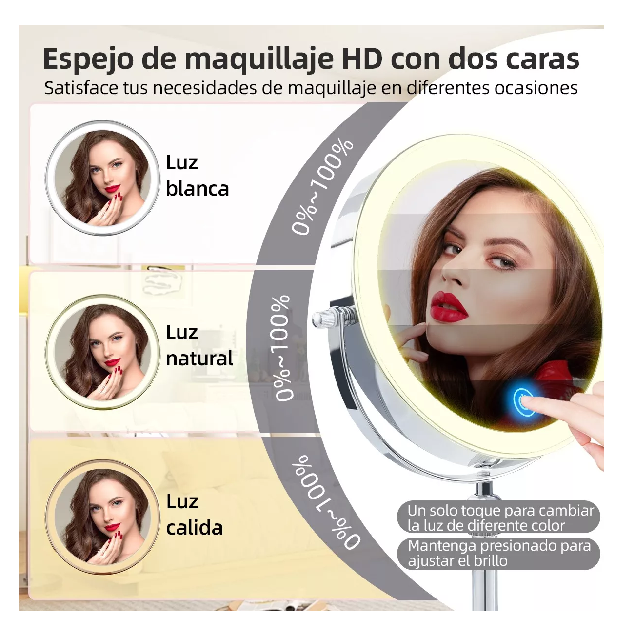 Foto 5 | Espejo de Maquillaje Led Retráctil Aumento Doble Cara Usb color Plata