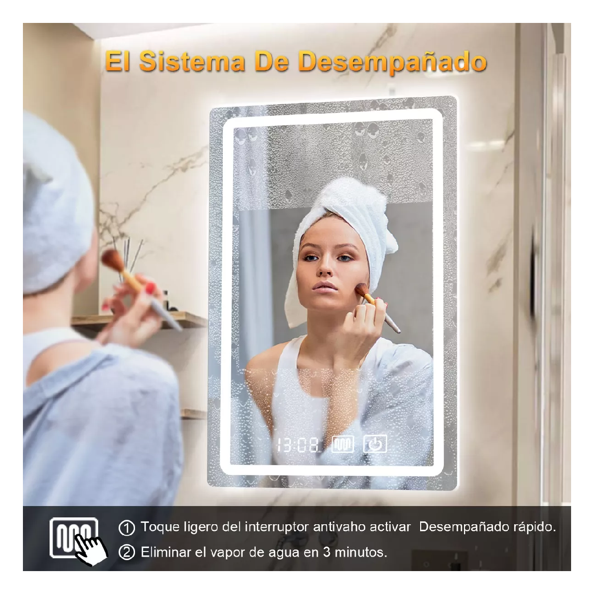 Foto 5 pulgar | Espejo Led Baño 50x70cm Touch 3 Modo Con Función Plata