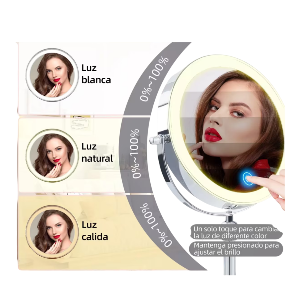 Foto 6 pulgar | Espejo De Maquillaje Led Retráctil Aumento Doble Cara Usb, Belug Plata