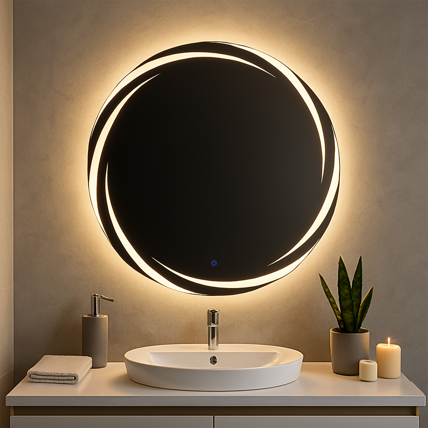 Foto 2 pulgar | Espejo De Pared Redondo Tulum Con Luz Led Decorativa Para Baño O Recámara