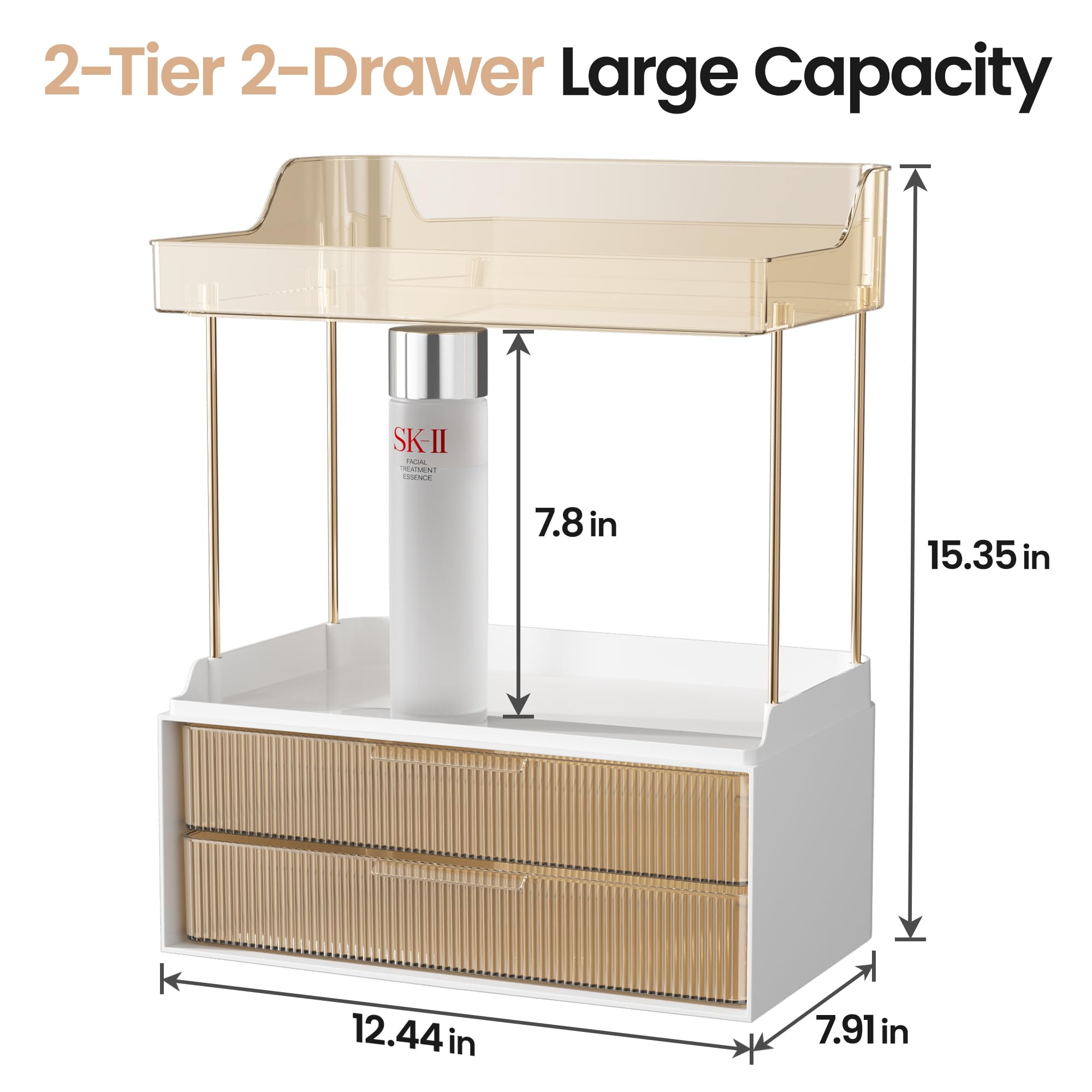 Foto 5 pulgar | Organizador Delamu para Encimera de Baño 2 Niveles y 2 Cajones Color Ámbar - Venta Internacional