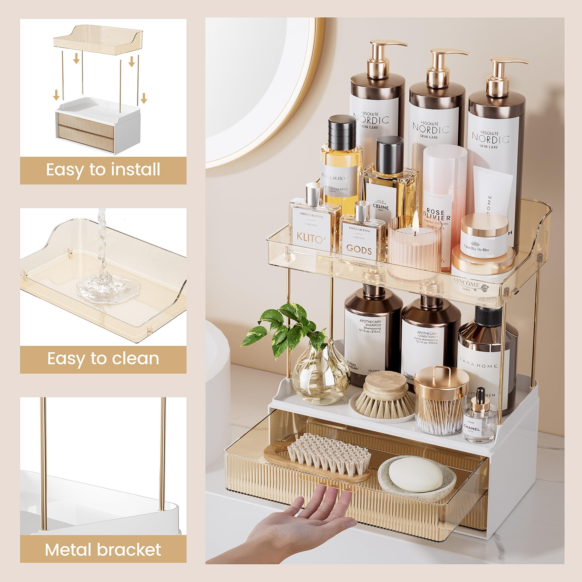Foto 6 pulgar | Organizador Delamu para Encimera de Baño 2 Niveles y 2 Cajones Color Ámbar - Venta Internacional