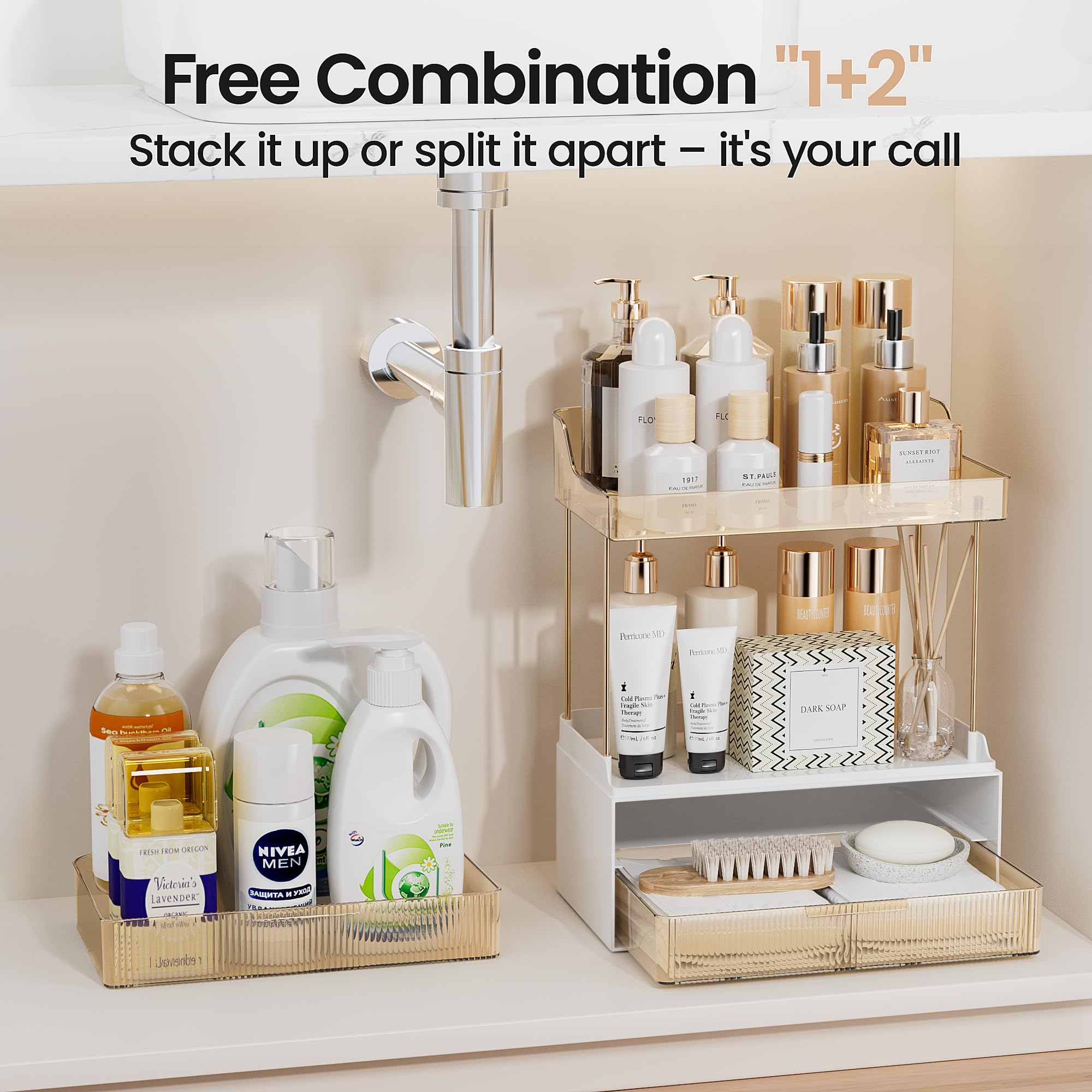Foto 7 | Organizador Delamu para Encimera de Baño 2 Niveles y 2 Cajones Color Ámbar - Venta Internacional