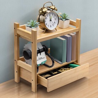 Foto 6 | Estantería de Bambú de 2 Niveles con Cajón Oculto para Organización del Hogar - Venta Internacional
