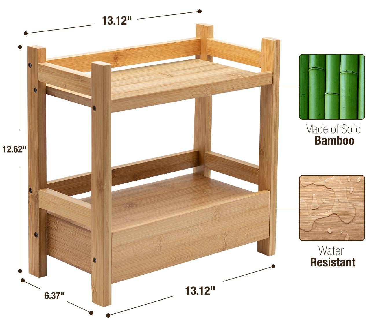 Foto 8 pulgar | Estantería de Bambú de 2 Niveles con Cajón Oculto para Organización del Hogar - Venta Internacional