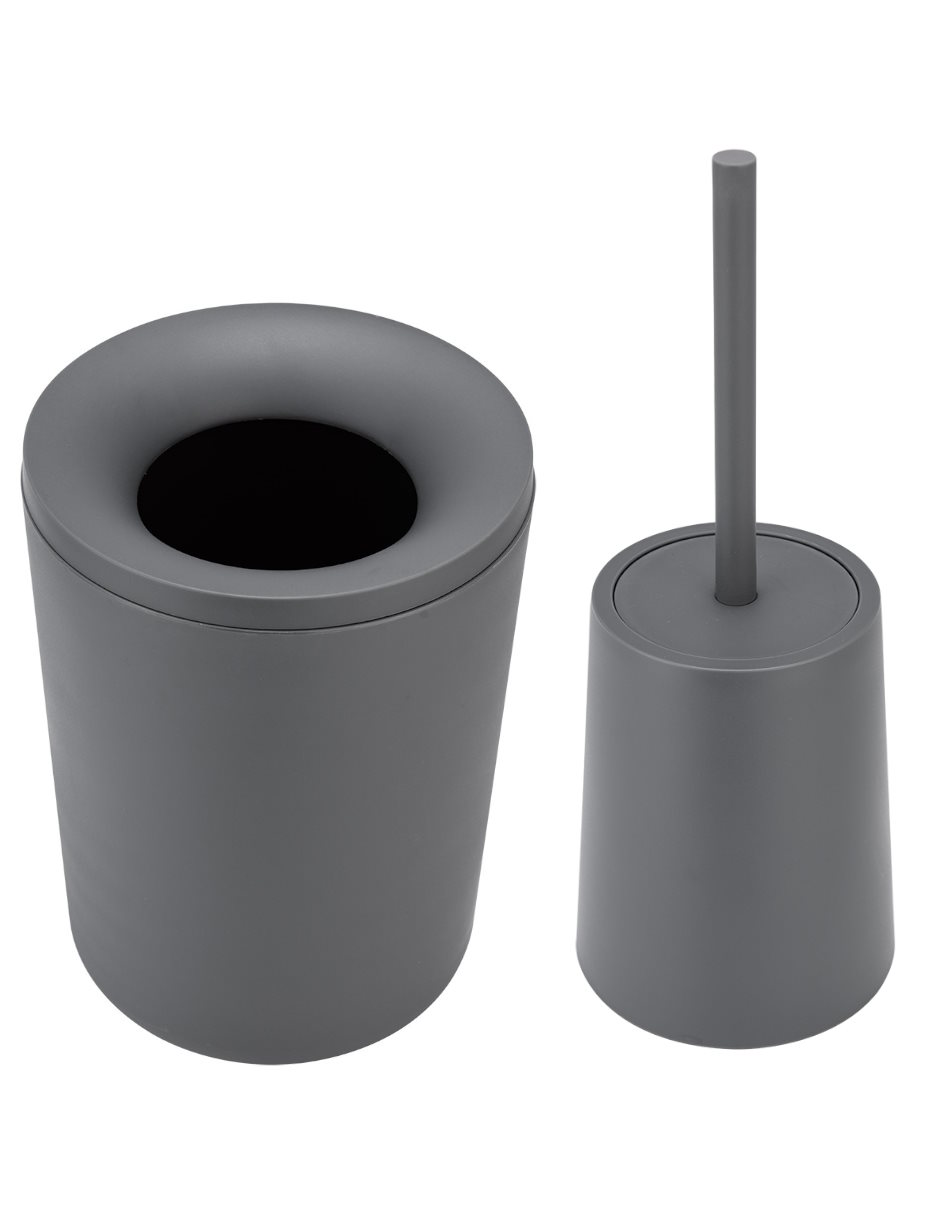 Foto 2 pulgar | Juego de Baño Alaska Gris con Bote de Basura y Cepillo para WC