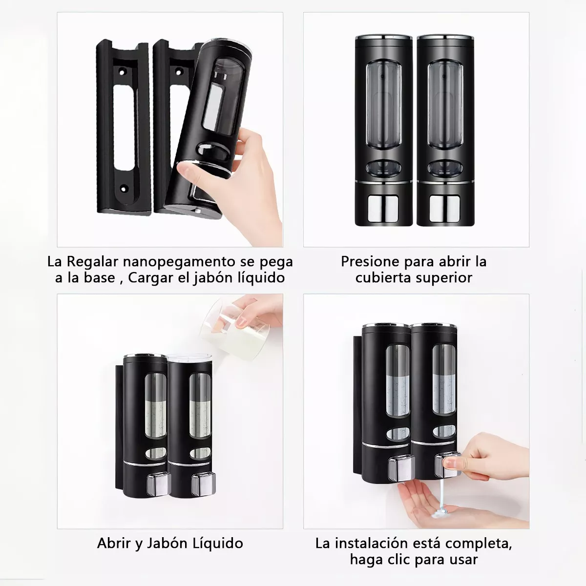 Foto 3 pulgar | Dispensador De Jabón Líquido Despachador De Champú Gel 2 Pzs Eo Safe Imports Esi-11630 Negro