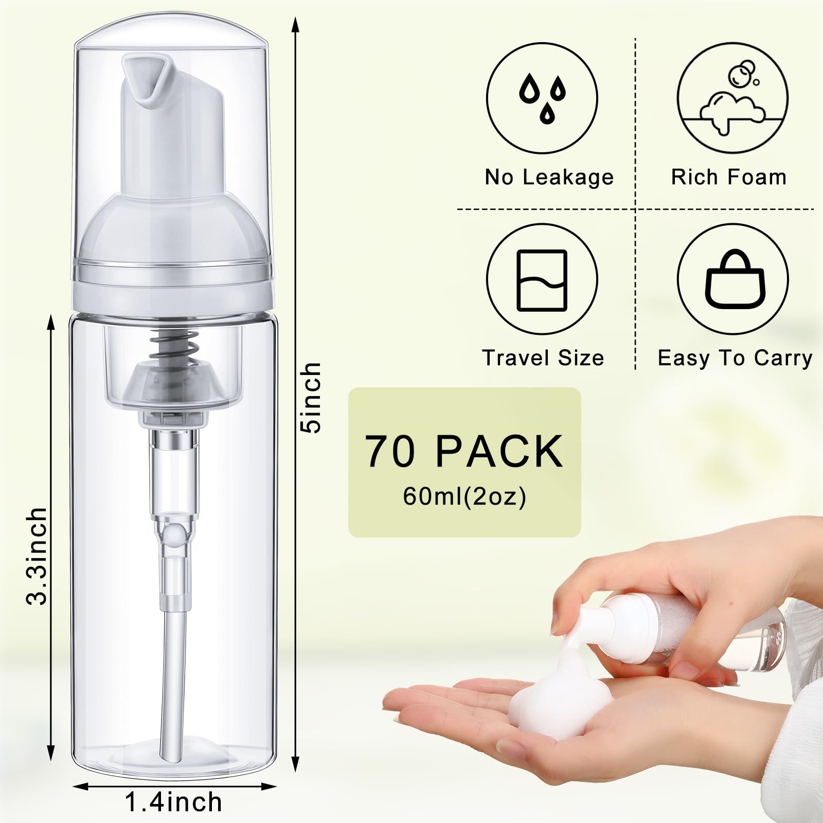 Foto 3 pulgar | Dispensadores De Jabón En Espuma Boao, 70 Unidades, 60 Ml, Recargables Para Viajes - Venta Internacional.