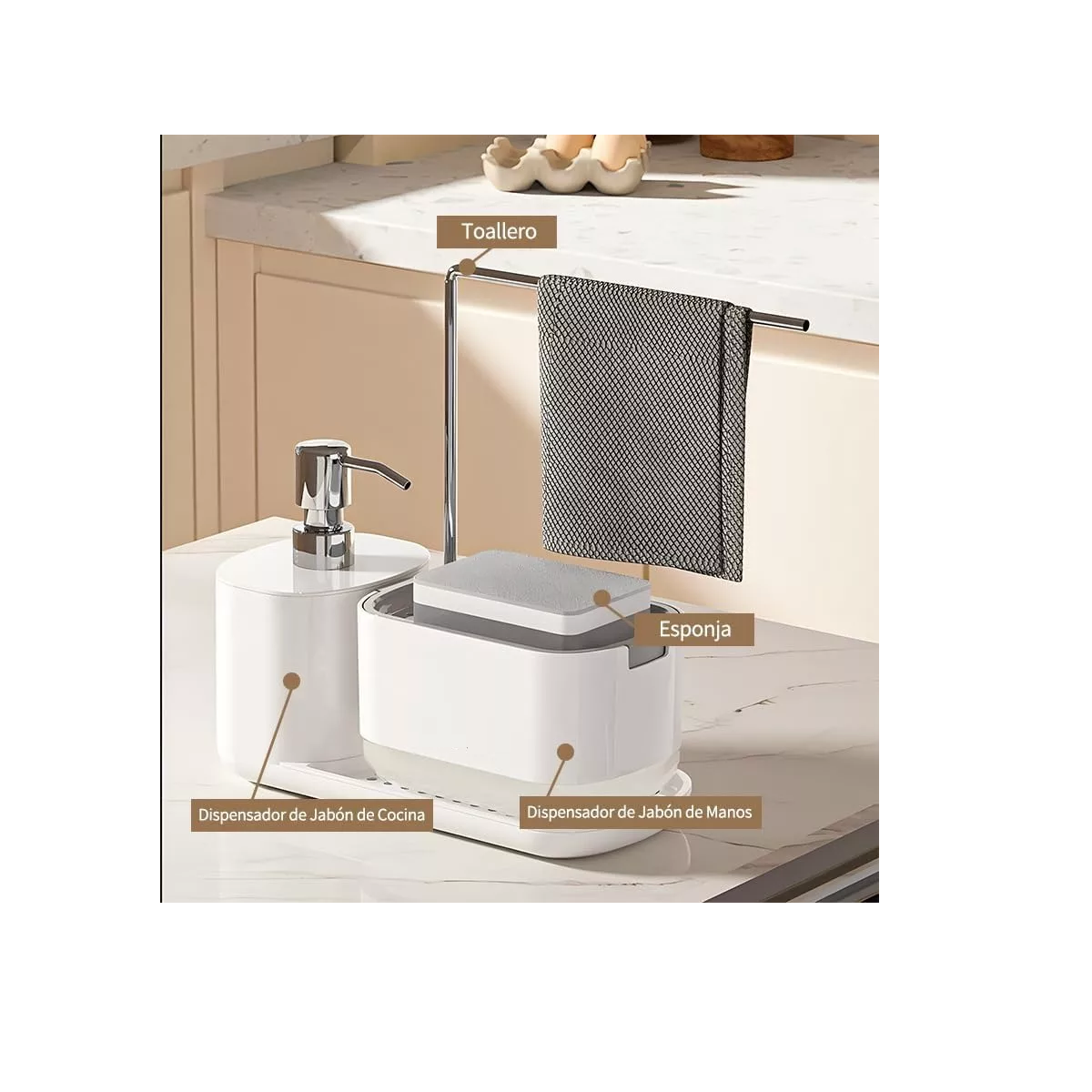 Foto 3 pulgar | Dispensador De Jabón Con Soporte De Esponja Cocina Jaboneras Eo Safe Imports Esi-16338 Blanco