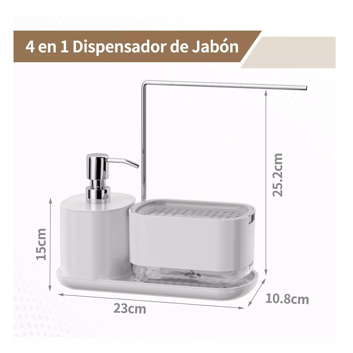 Foto 4 pulgar | Dispensador De Jabón Con Soporte De Esponja Cocina Jaboneras Eo Safe Imports Esi-16338 Blanco