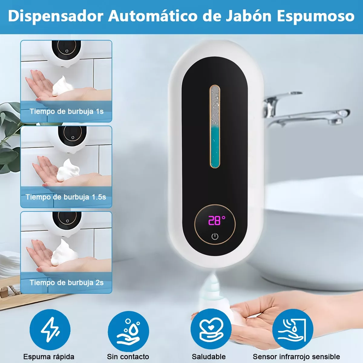 Foto 3 pulgar | Dispensador Jabón Automático Despachador De Gel Baño 300ml Eo Safe Imports Esi-18348 Multicolor