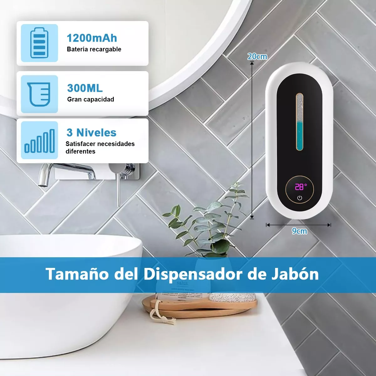 Foto 4 pulgar | Dispensador Jabón Automático Despachador De Gel Baño 300ml Eo Safe Imports Esi-18348 Multicolor
