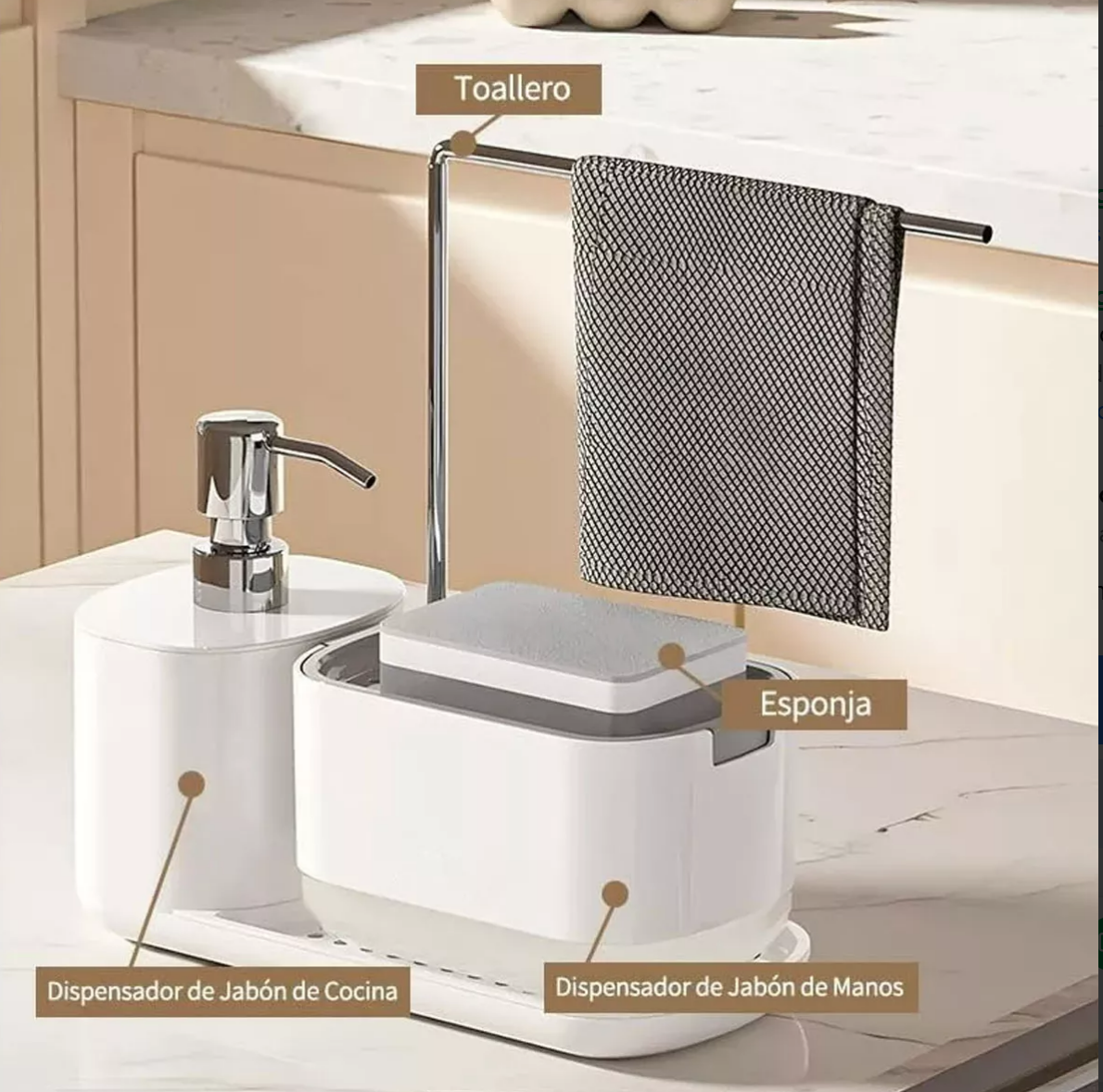 Foto 3 pulgar | Dispensador Xtellar de Jabón con Soporte de Esponja Cocina Jaboneras