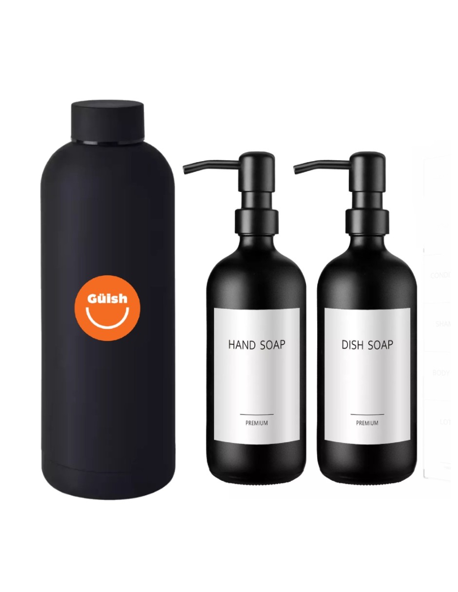 Dispensador De Jabon Color Negro 2 Pzas + Termo Güish Gratis