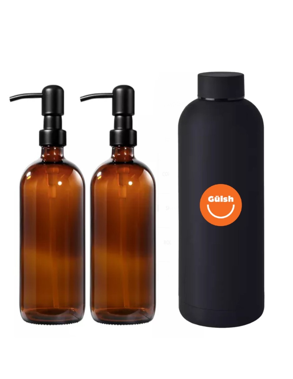 Dispensador De Jabón 2 Pzas Color Marrón + Termo Güish Gratis