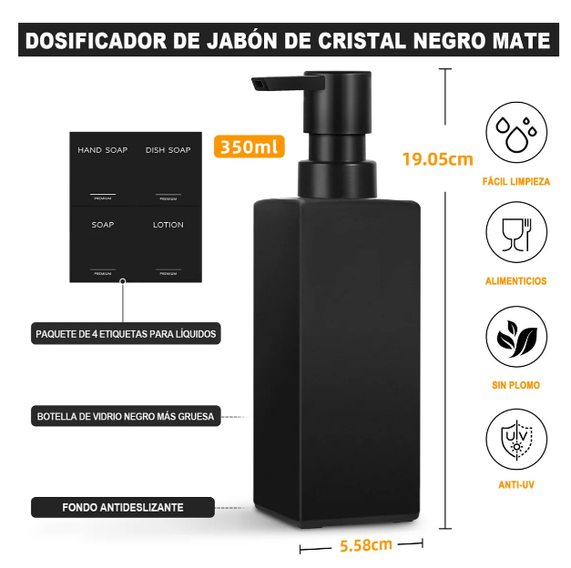 Foto 3 pulgar | Dispensador Xtellar De Baño Jabon 350ml Negro Vidrio Esmerilado Negro
