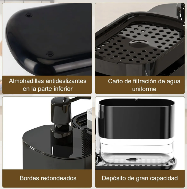 Foto 4 pulgar | Dispensador Xtellar De Jabón Con Toallero Y Portaesponjas Color Negro