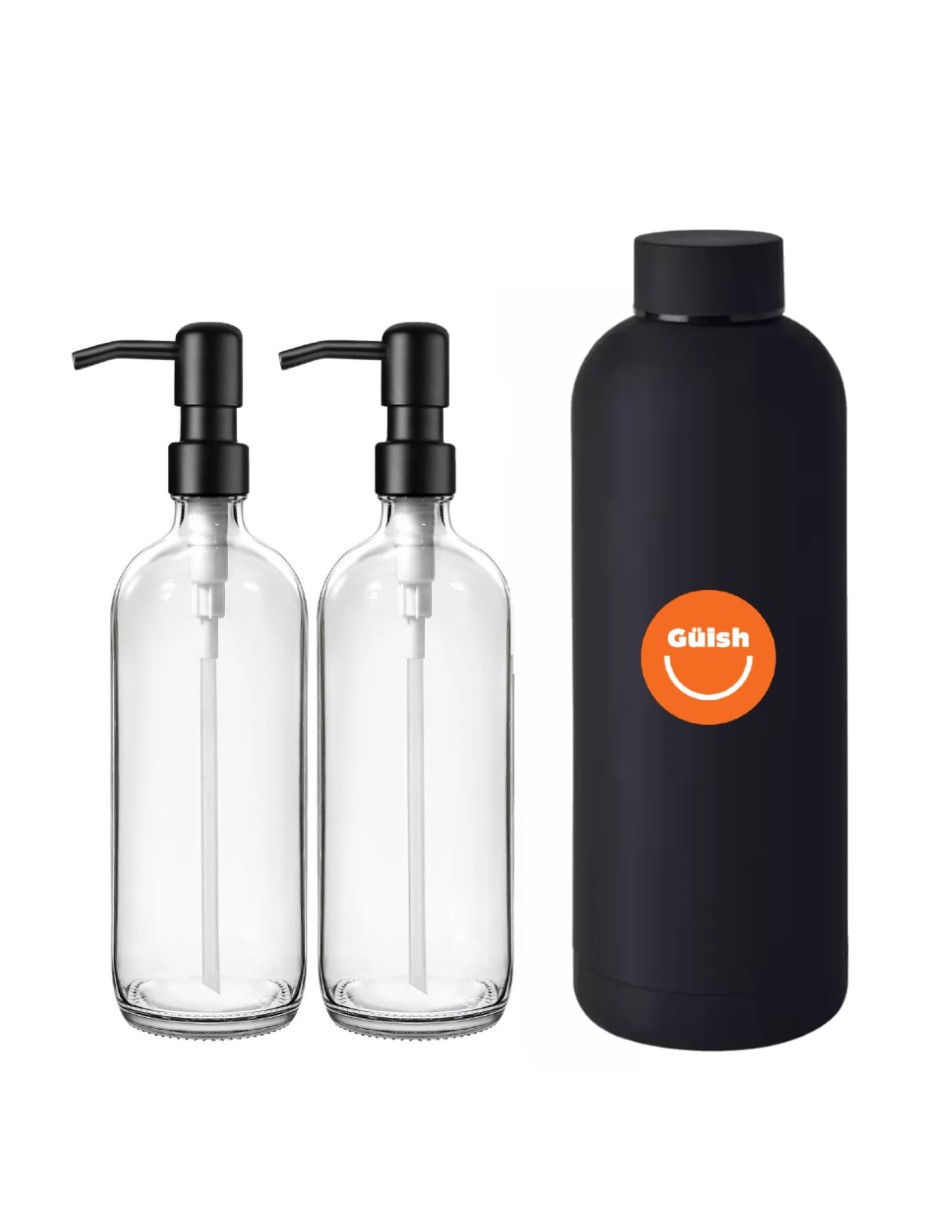 Dispensador De Jabón 2 Pzas Transparente + Termo Güish Gratis