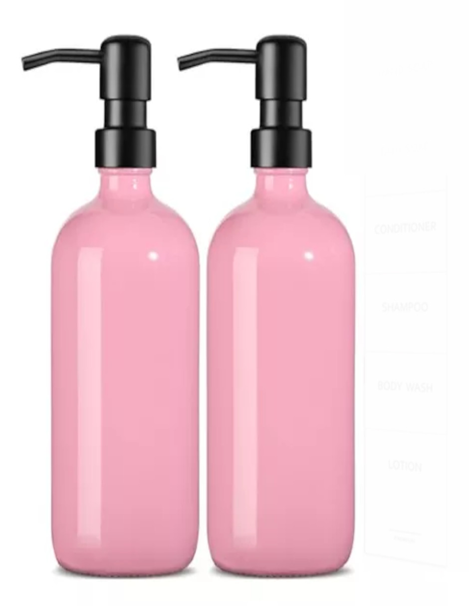 Foto 3 pulgar | Dispensador De Jabon2 Pzs De Vidrio Rosa  + Termo Güish Gratis