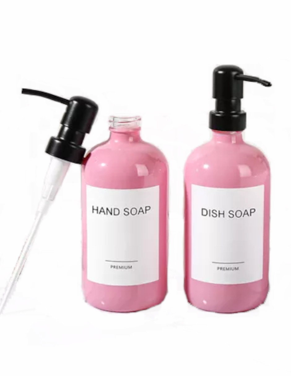 Foto 5 pulgar | Dispensador De Jabon2 Pzs De Vidrio Rosa  + Termo Güish Gratis