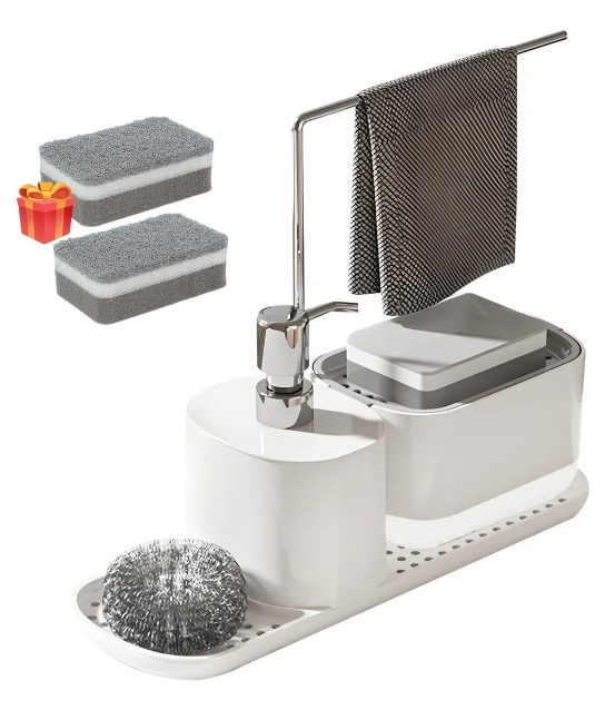 Dispensador Xtellar De Jabón Con Toallero Y Portaesponjas Color Blanco