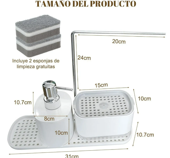 Foto 2 | Dispensador Xtellar De Jabón Con Toallero Y Portaesponjas Color Blanco