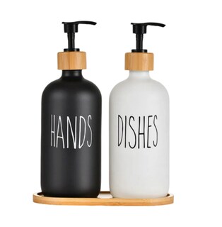 Foto 1 | Set Xtellar De Dispensadores De Jabón Líquido De Vidrio Y Bambú Con Bandeja De Madera - 500ml*2