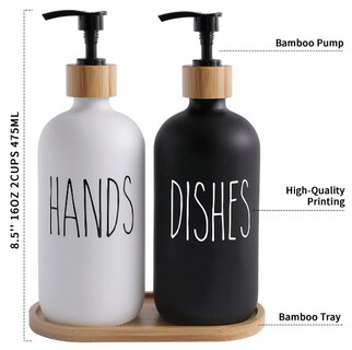 Foto 2 | Set Xtellar De Dispensadores De Jabón Líquido De Vidrio Y Bambú Con Bandeja De Madera - 500ml*2