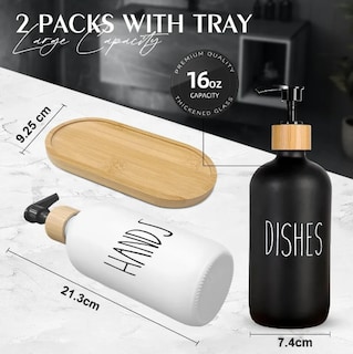 Foto 3 | Set Xtellar De Dispensadores De Jabón Líquido De Vidrio Y Bambú Con Bandeja De Madera - 500ml*2