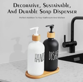 Foto 4 | Set Xtellar De Dispensadores De Jabón Líquido De Vidrio Y Bambú Con Bandeja De Madera - 500ml*2