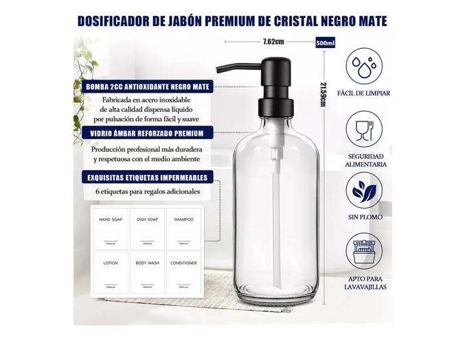 Foto 3 pulgar | Xtellar: Kit Dual Elegante De Dispensadores De Jabón En Vidrio Mate De Primera Calidad Para Baño Y Cocina
