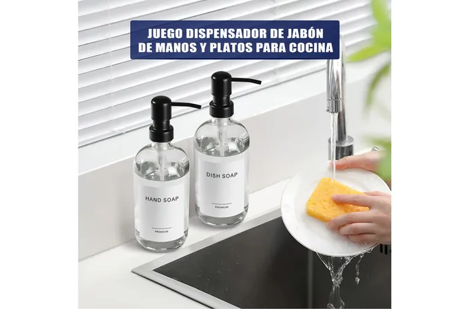 Foto 5 pulgar | Xtellar: Kit Dual Elegante De Dispensadores De Jabón En Vidrio Mate De Primera Calidad Para Baño Y Cocina