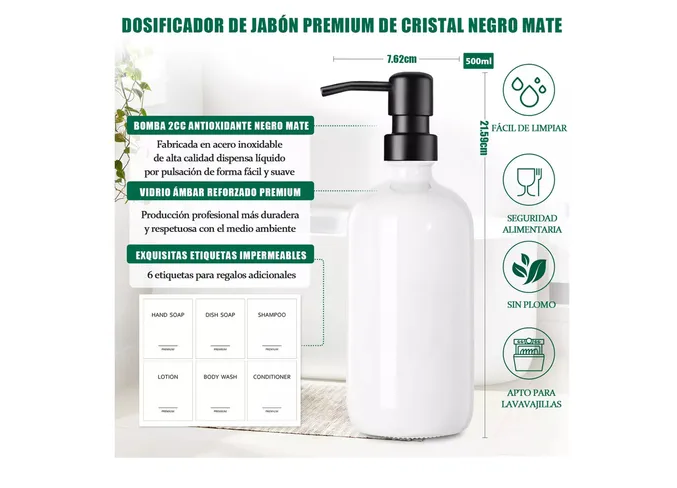 Foto 3 pulgar | Kit Dual Elegante De Dispensadores De Jabón En Vidrio Mate De Primera Calidad Para Baño Y Cocina